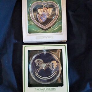 VTG Hallmark Christmas Tree Ornaments (1982 Cloisonne Angel , 1979 Brass Horse)